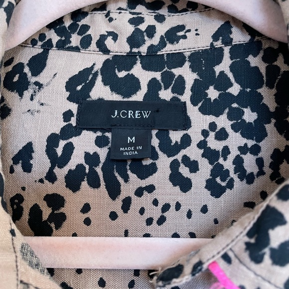 J. Crew Button-up Shirt in Leopard Print, Pink Satin Trim, Size Medium - Picture 6 of 9